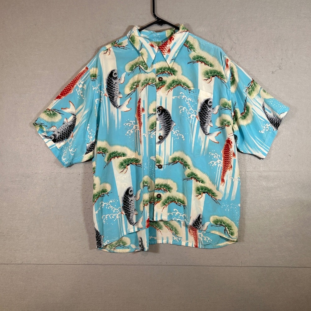 Avanti Hawaiian Men's XL Aloha Asian Carp KOI Japan Fish Silk Large Camp Shirt